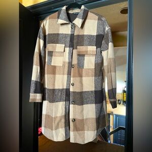 Cream and Brown Lightweight Shirt Jacket